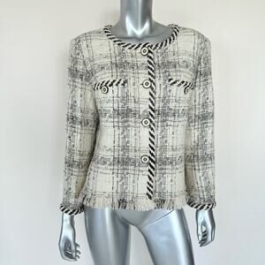 CHANEL women tweed black/white jacket size 46 FR or 12 S Authentic Retail 6500$